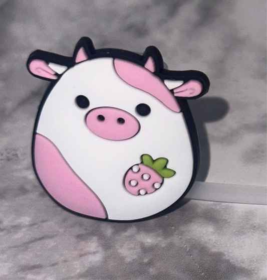 Pink and White Pig Straw Topper