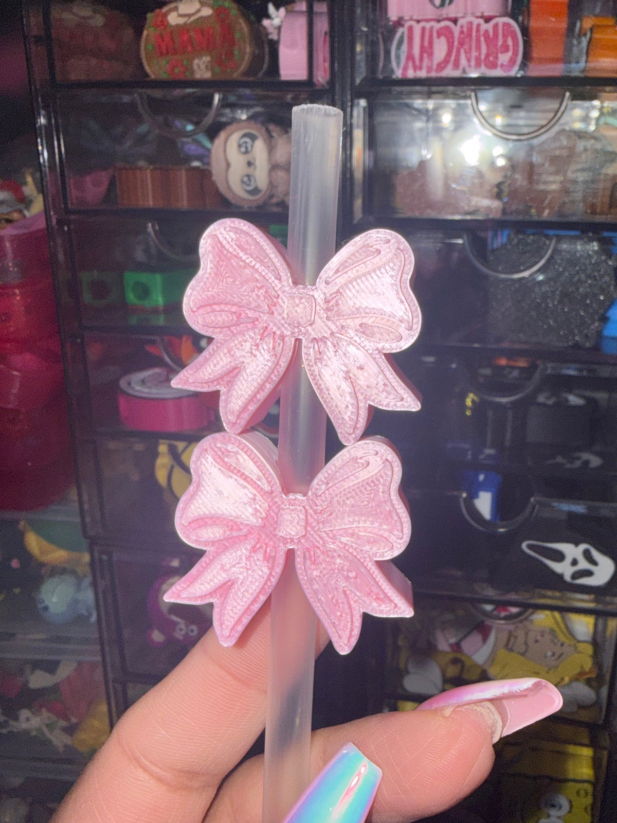 Pink Silk Bow 3D Straw Topper