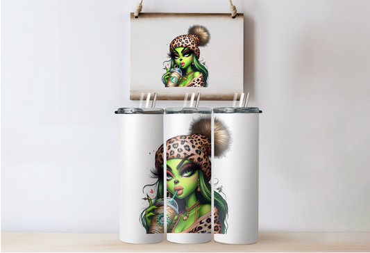 Brown Grinchy Girl Tumbler