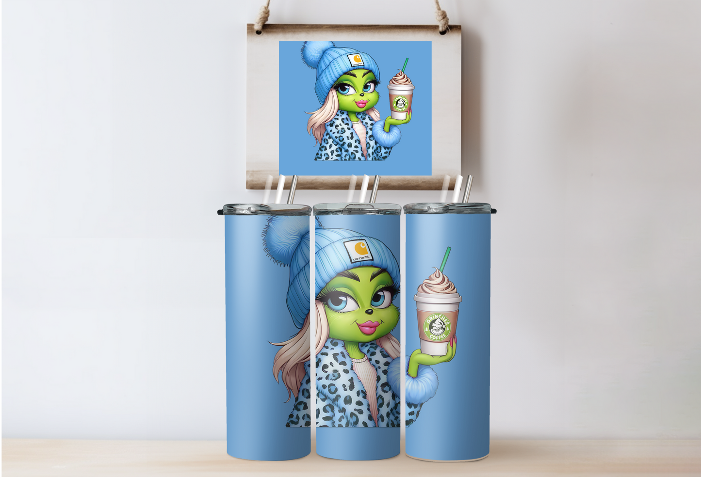 Blue Grinchy Girl Tumbler
