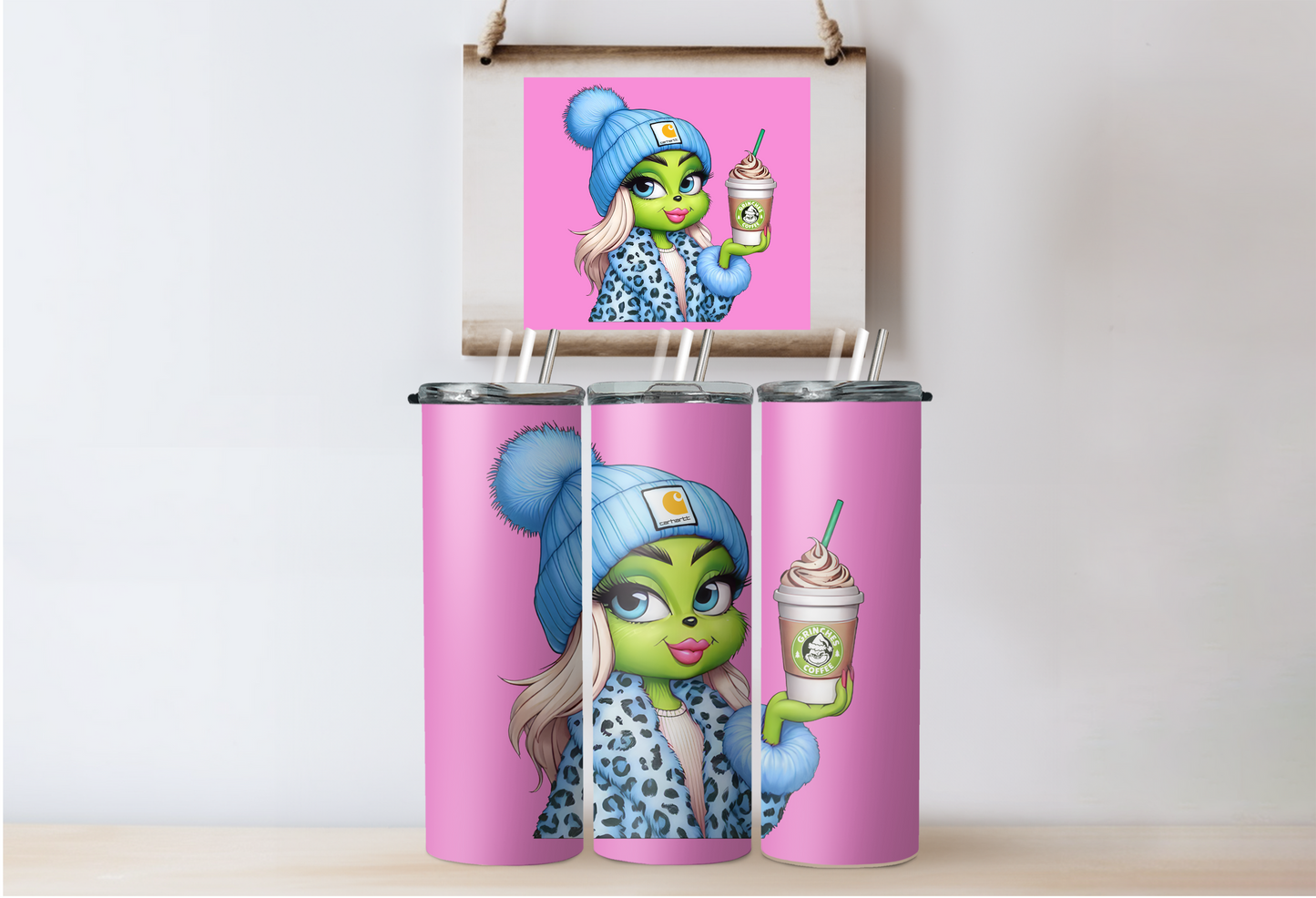 Blue Grinchy Girl Tumbler