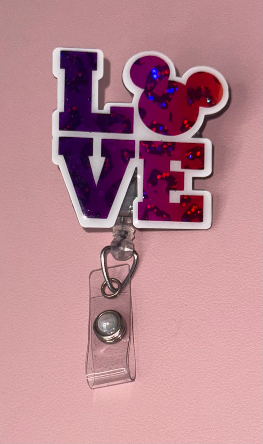 Glitter Sparkle Love Mouse Badge Reel