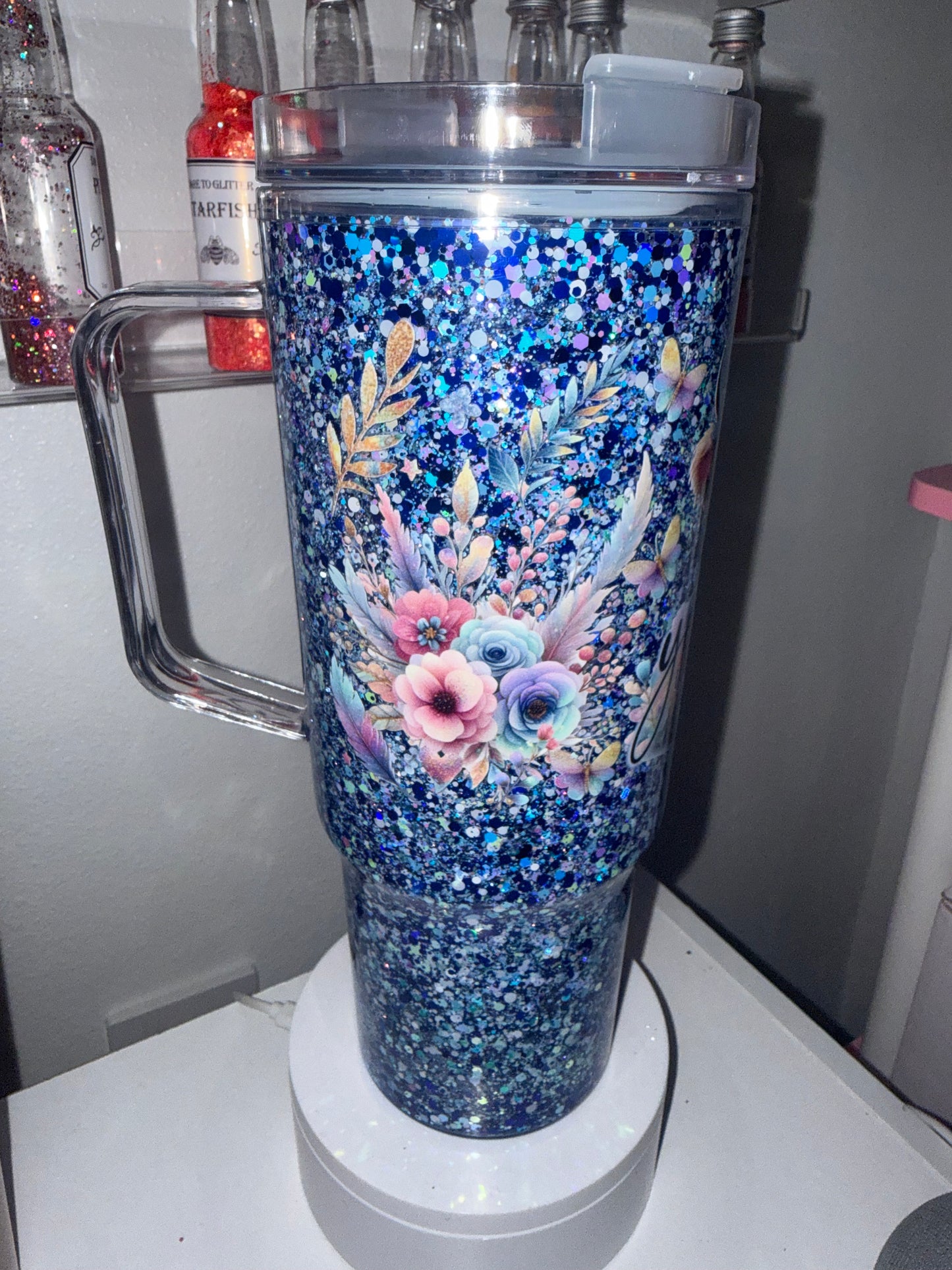 Blue Cow Glitter Tumbler