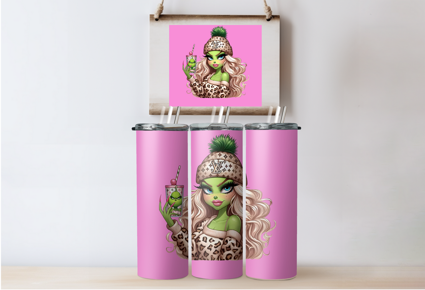 LV Leopard Grinchy Girl Tumbler