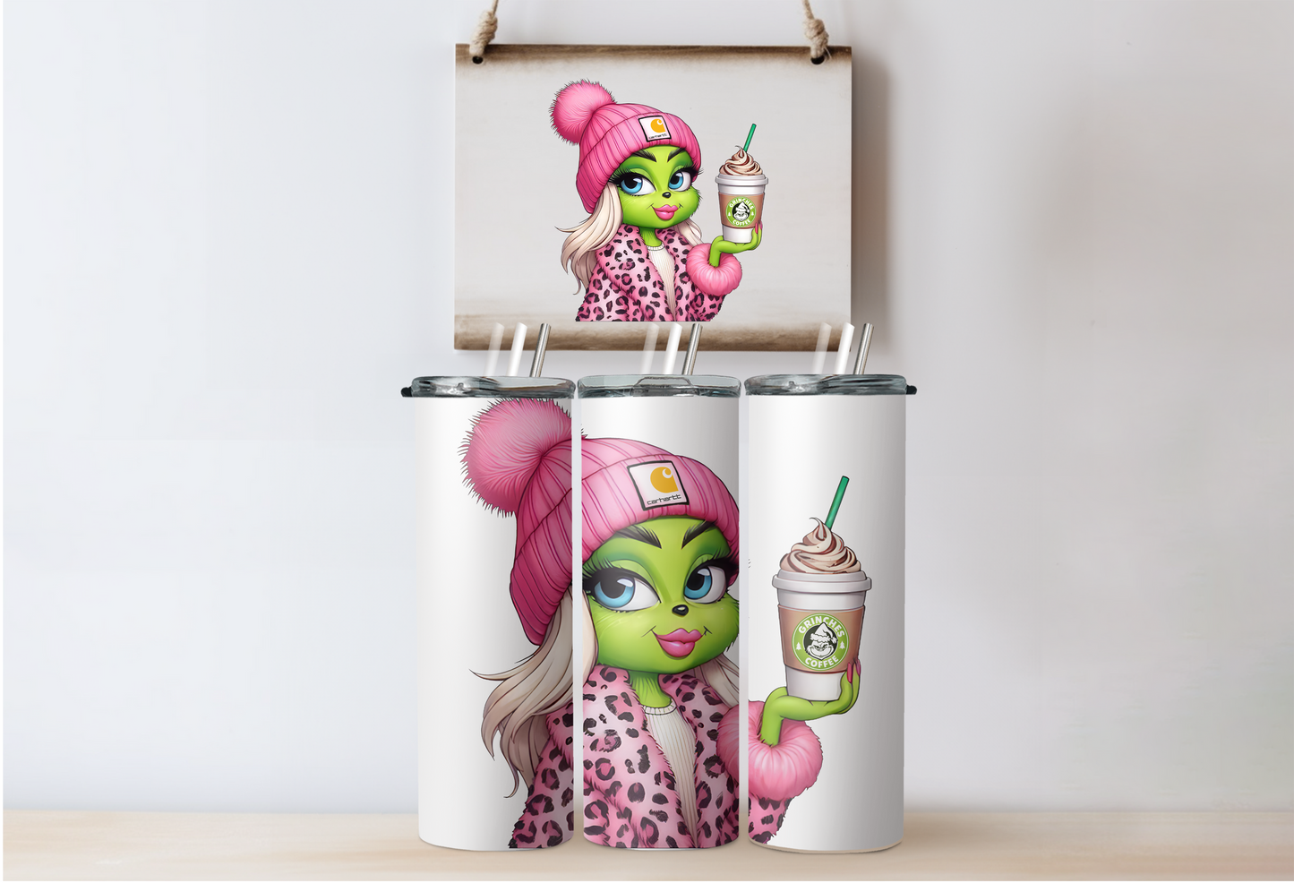 Pink Grinchy Girl Tumbler 5