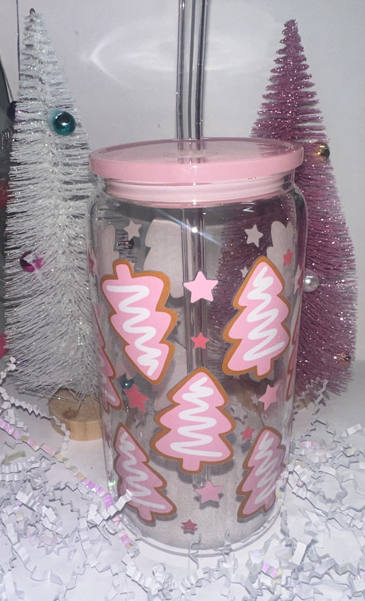 Pink Christmas Tree Glass Tumbler