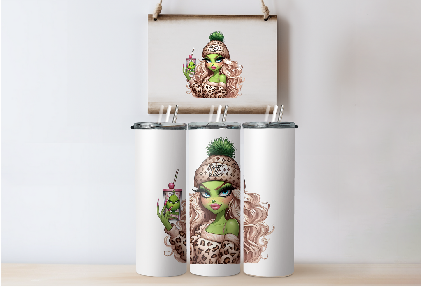 LV Leopard Grinchy Girl Tumbler