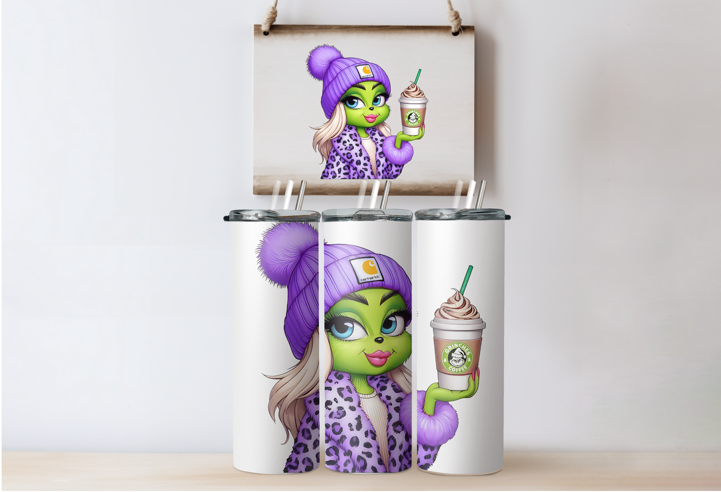 Purple Grinchy Girl Tumbler