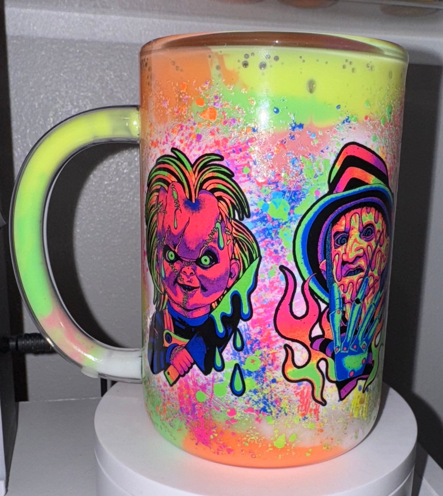 Glow in the dark paint snow globe mug