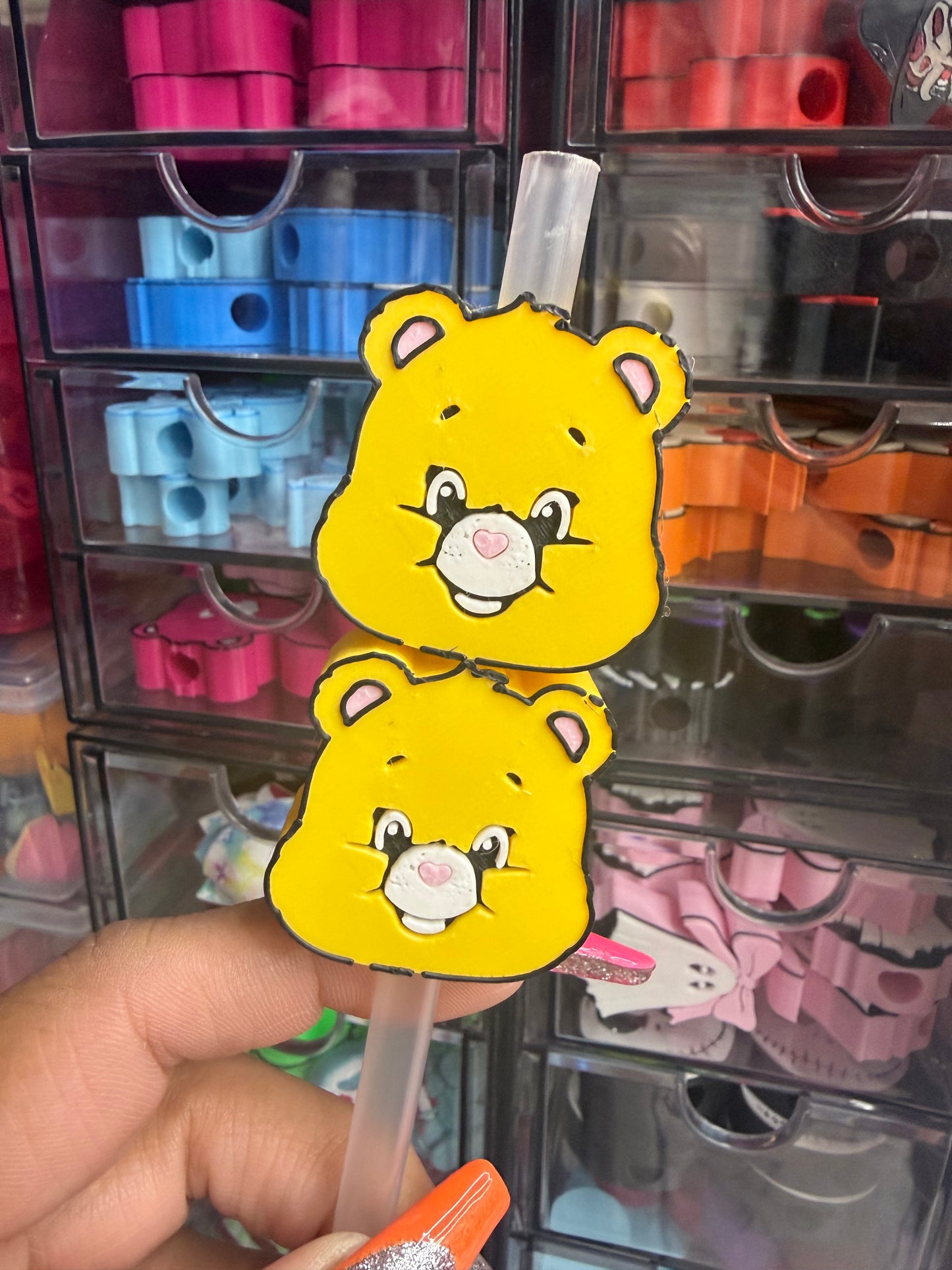 Yellow Care Bear 3D Straw Topper