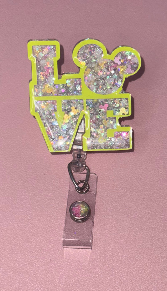 Neon Love Mouse Badge Reel