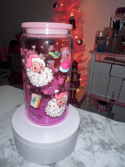 Pink Christmas Glass Tumbler