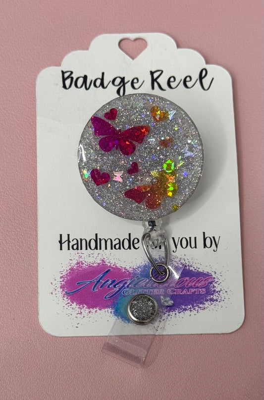 Glitter Round Butterfly Badge Reel