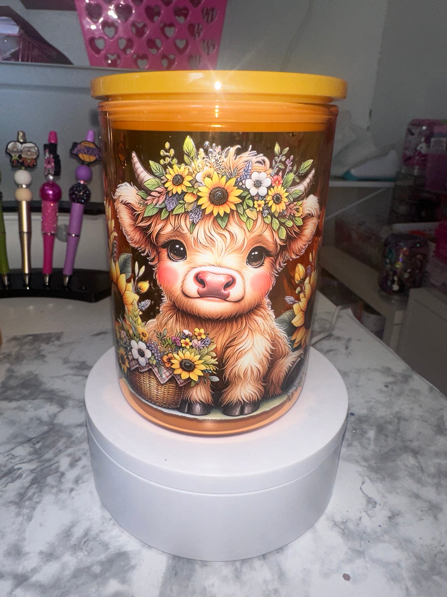 Sunflower Cow Glass Mug