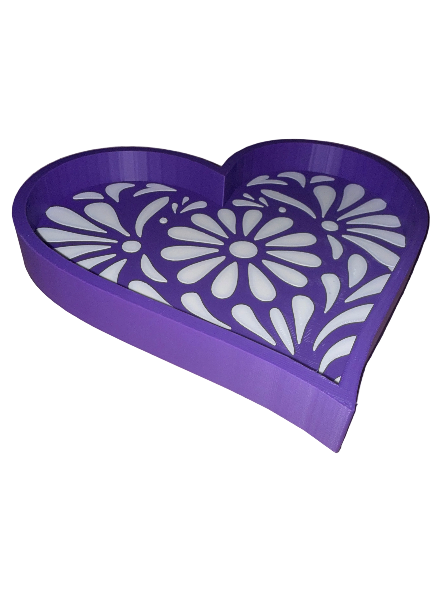 Talavera Heart Trinket Tray Purple & White- Large