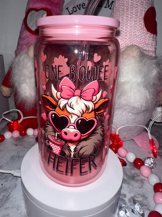 Boujee Heifer Pink Glass Tumbler