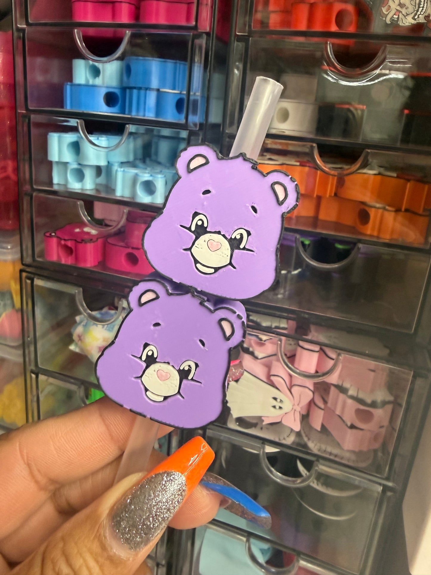 Purple Care Bear 3D Straw Topper