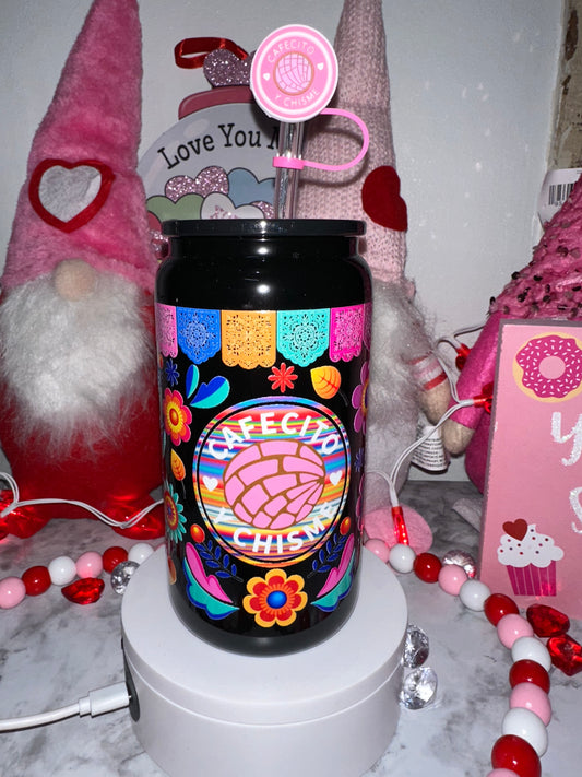 Cafecito y Chisme Black Glass Tumbler