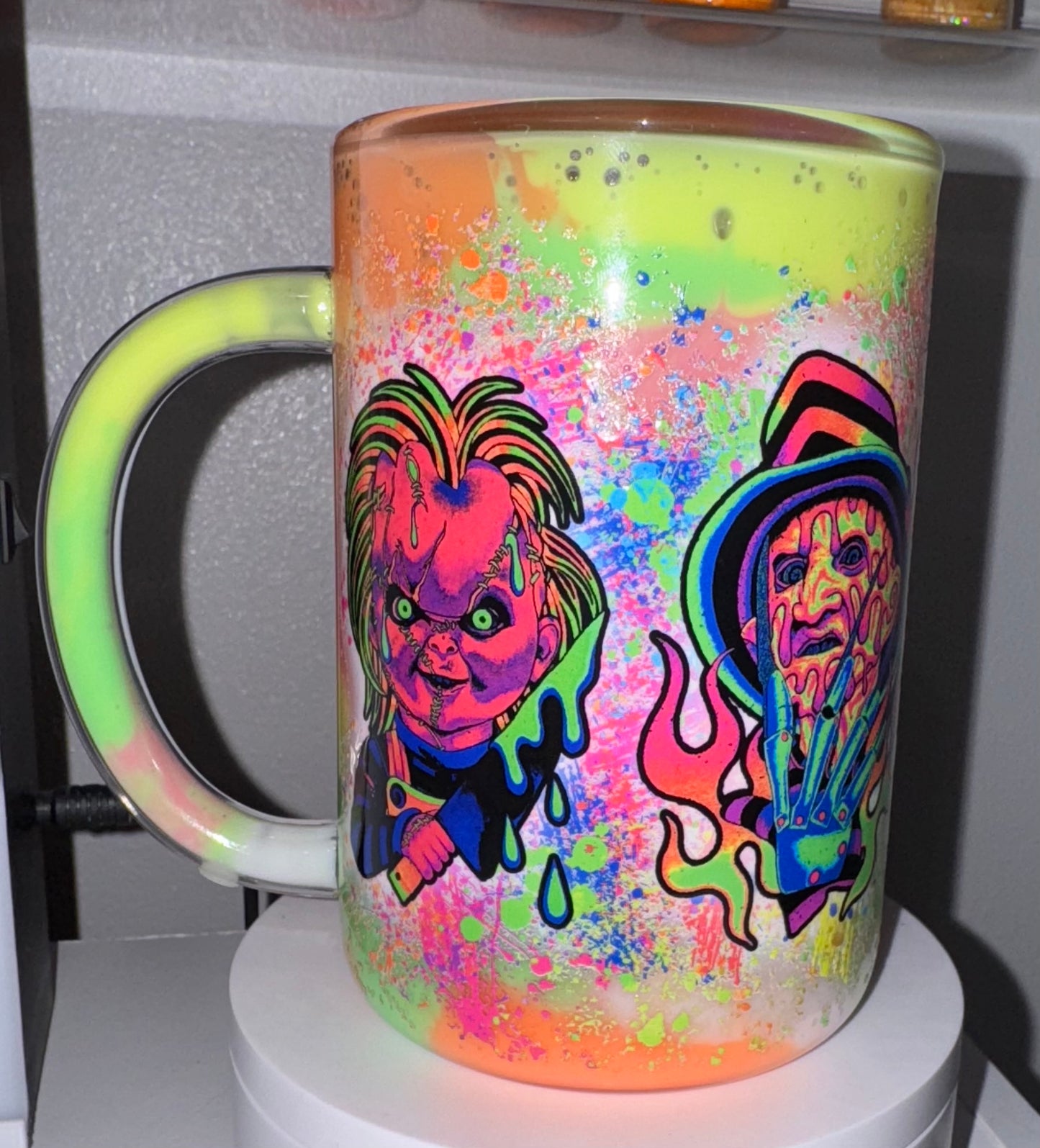 Glow in the dark paint snow globe mug