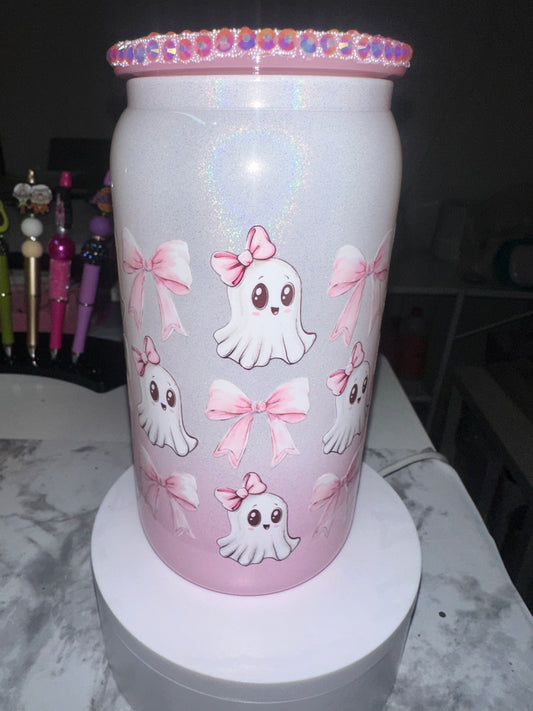 Pretty in Pink Ghost Glass Tumbler