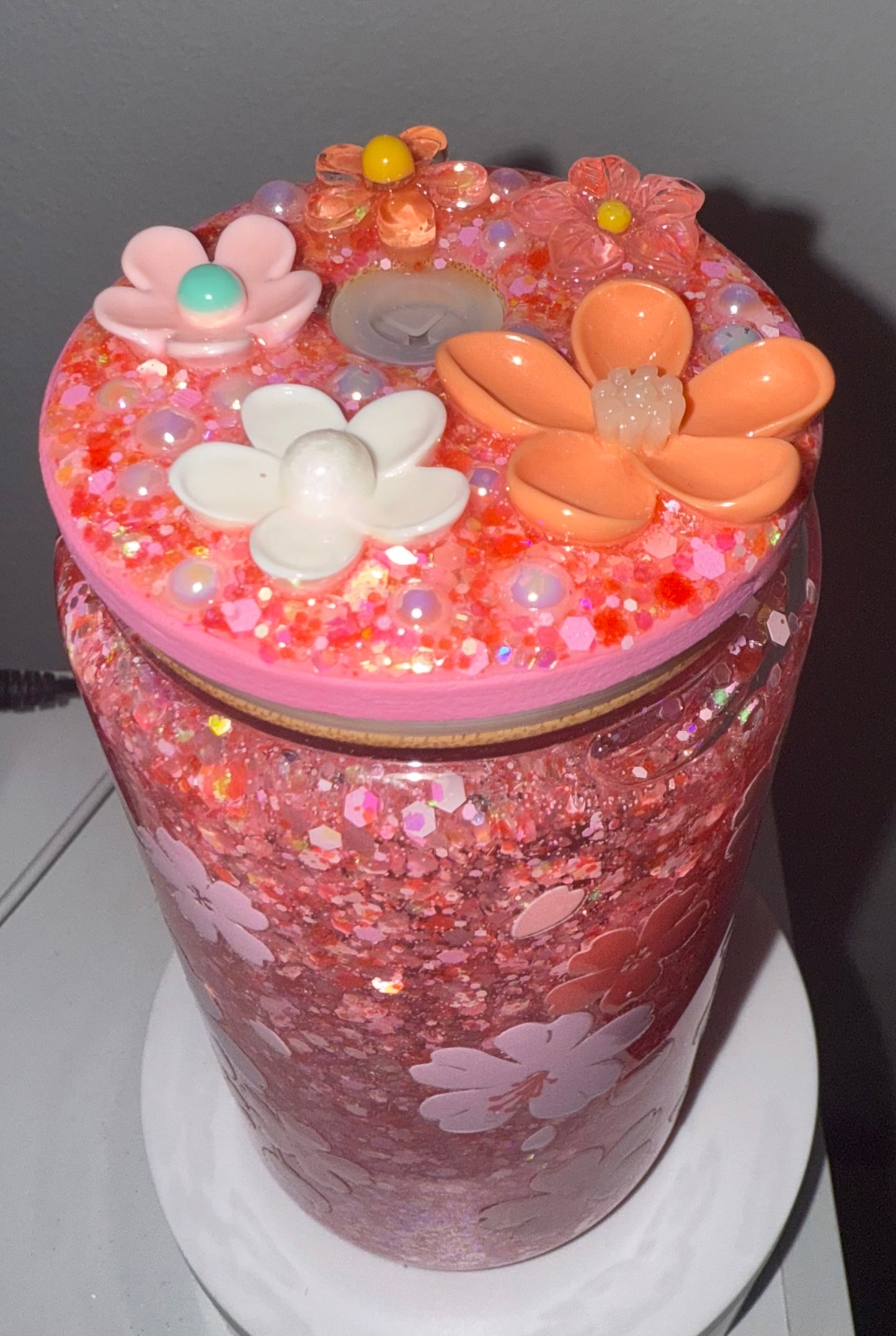 Coral Flowers Snow Globe