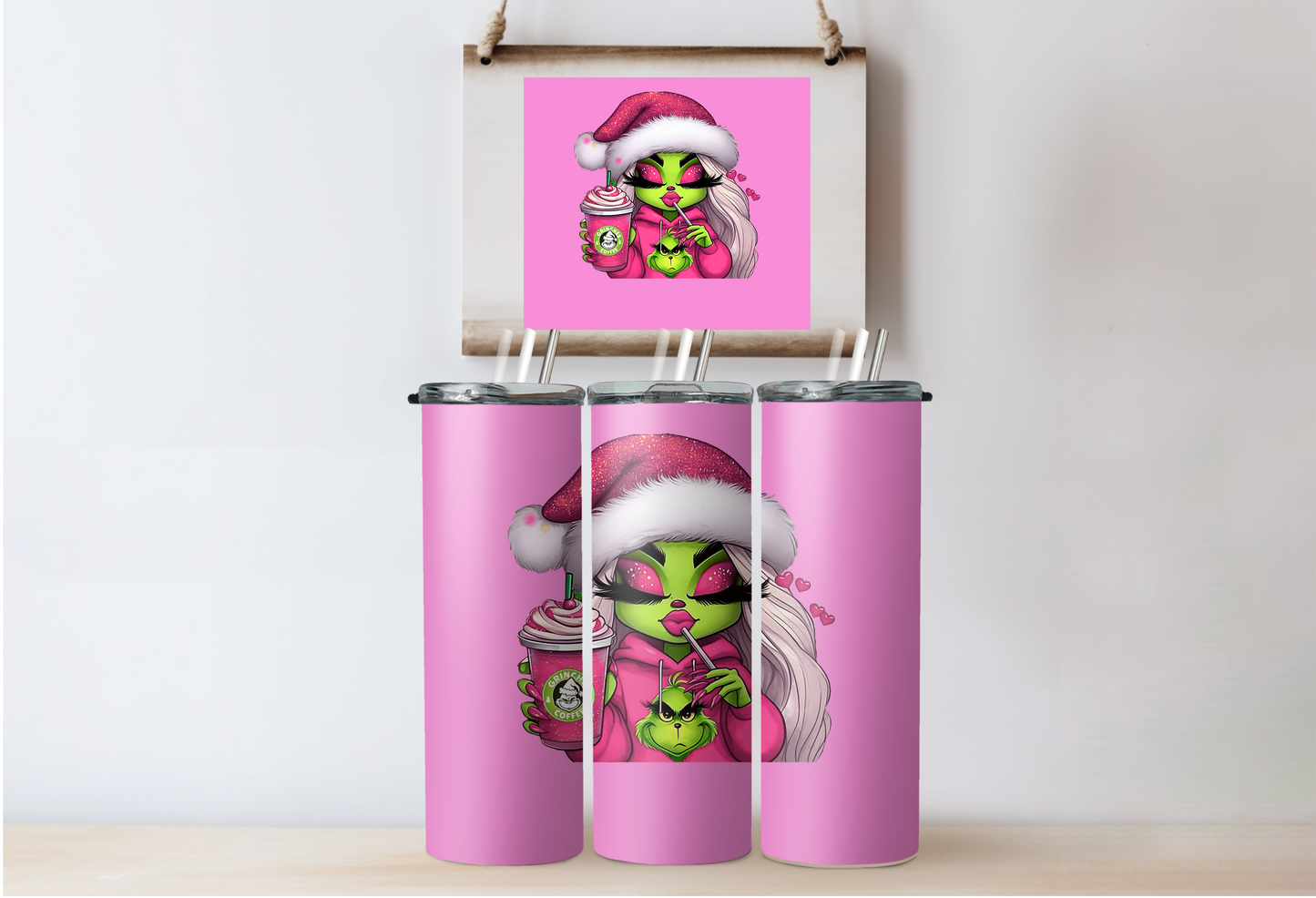 Pink Grinchy Girl Tumbler 2