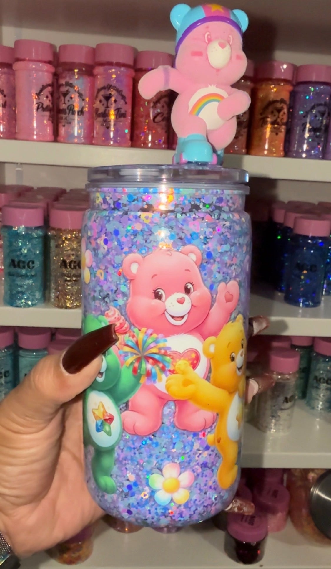 Pink Bear Glitter Snow Globe