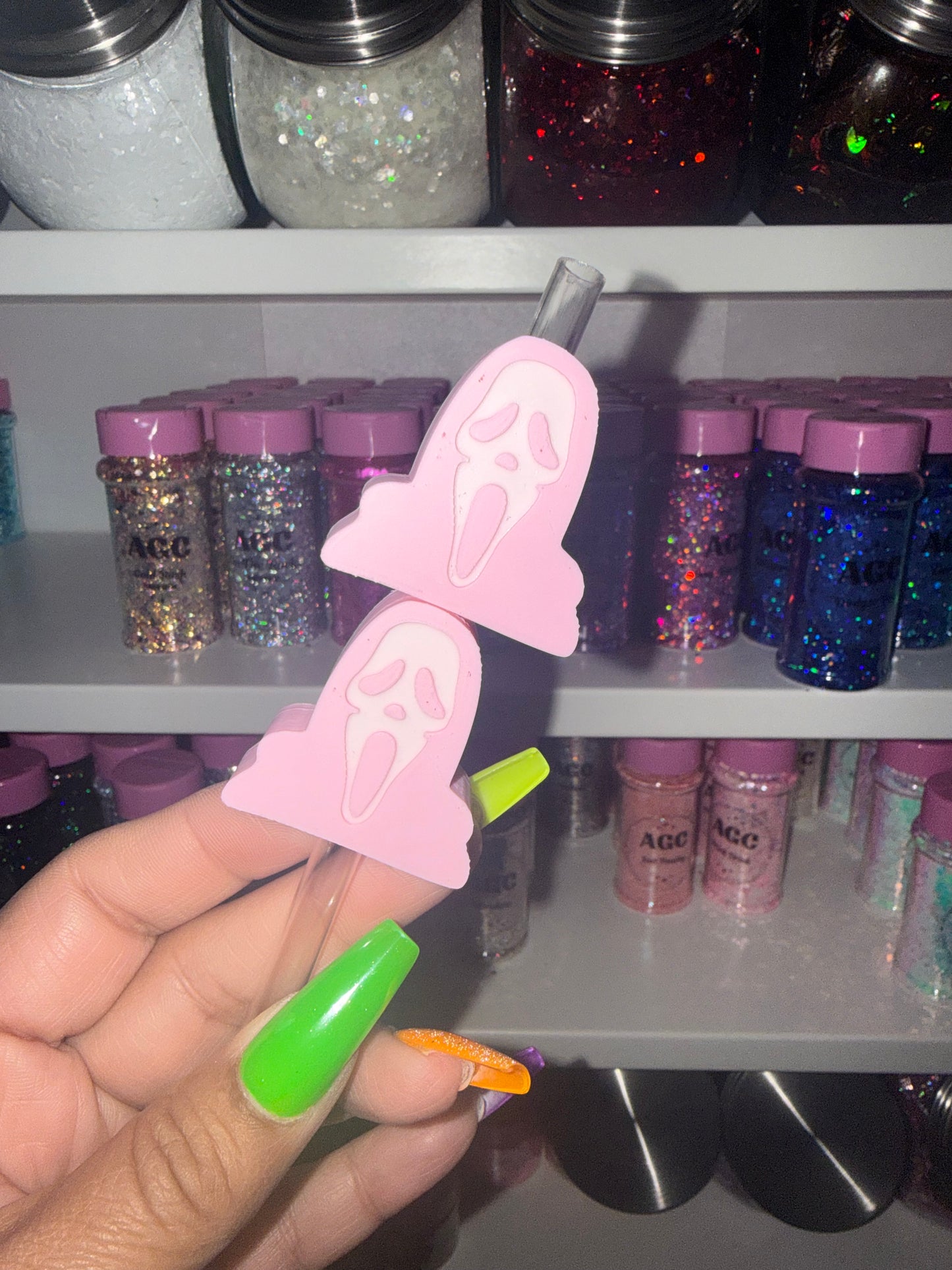Pink Ghostface 3D Straw Topper