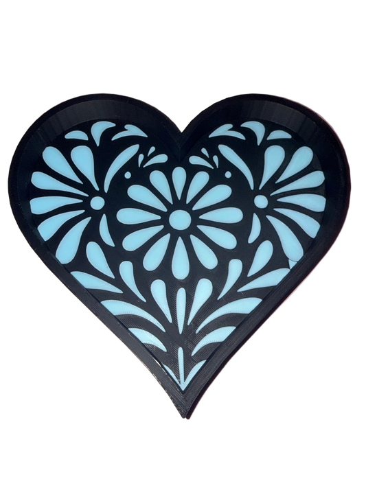 Talavera Heart Trinket Tray Blue & Black- Large