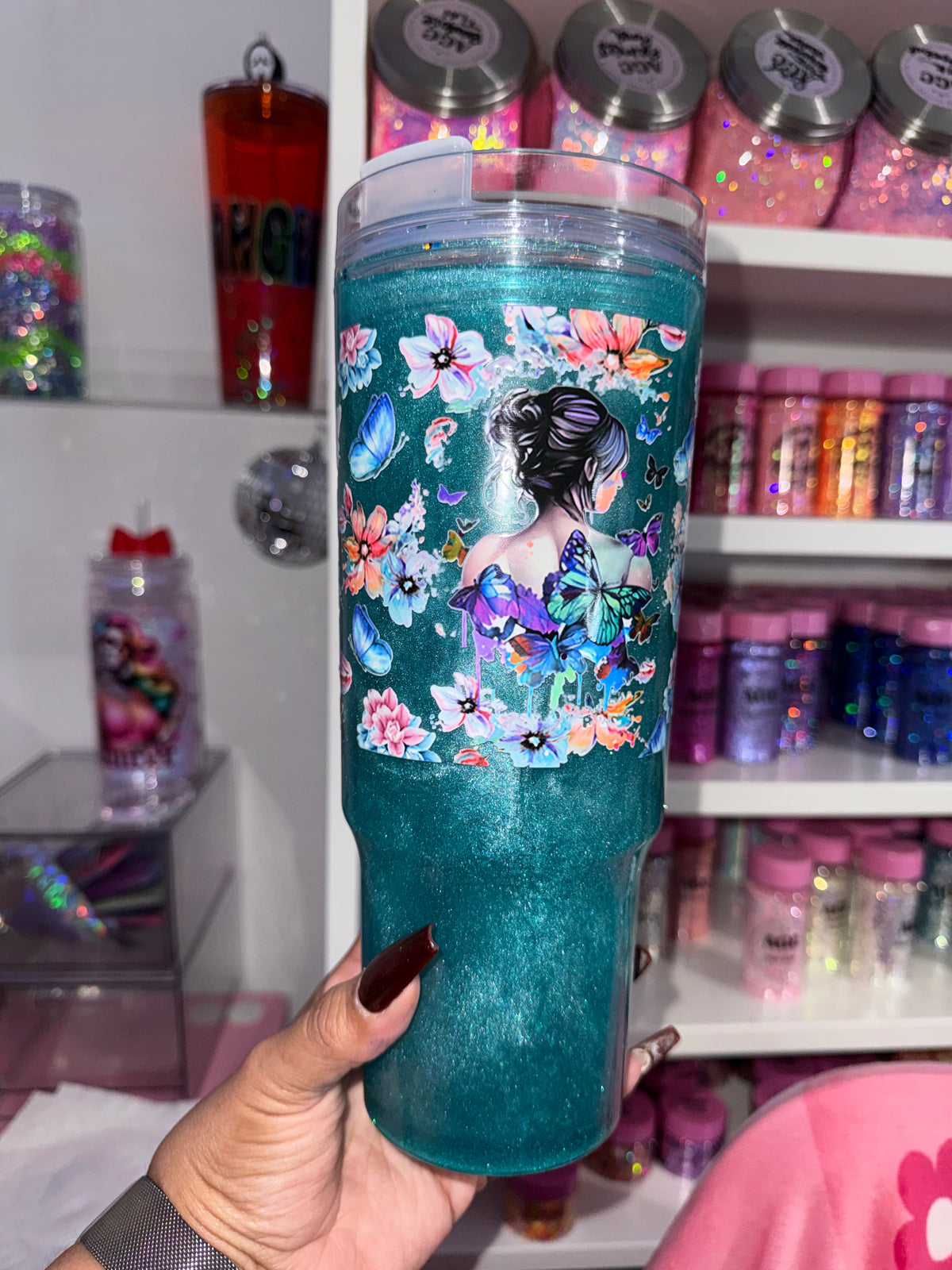 Teal Cateye Snow Globe Tumbler
