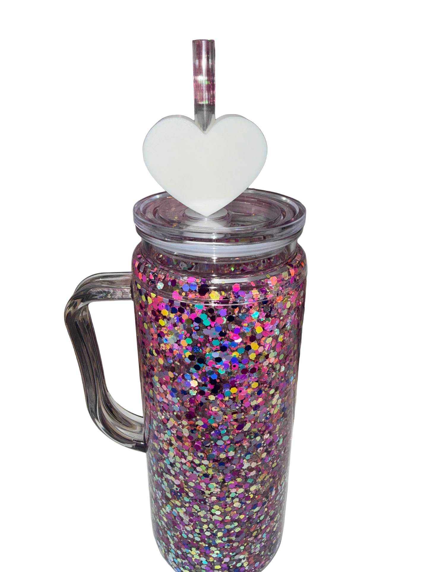 White Heart 3D Straw Topper