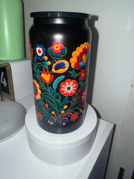 Embroidered Mexican Flower Tumbler