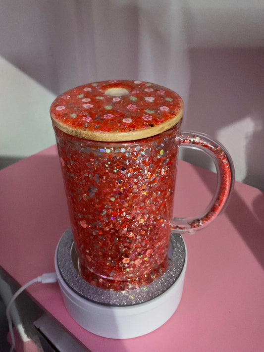 Orange Flower Glass Mug Snow Globe