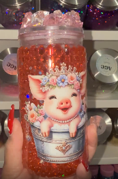 Pink Piggy Honeycomb Snow Globe Tumbler