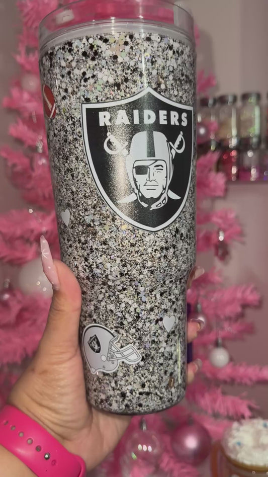 Raiders Glitter Snow Globe Tumbler