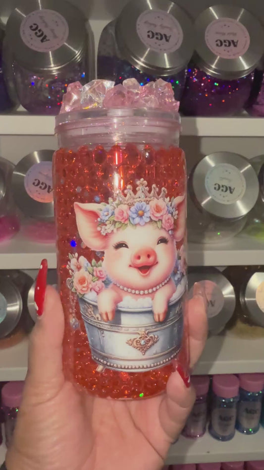 Pink Piggy Honeycomb Snow Globe Tumbler