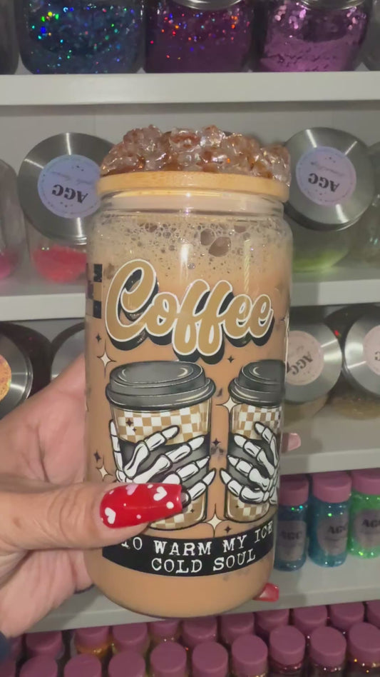Coffee to warm my Cold Soul Glass Snow Globe Tumbler
