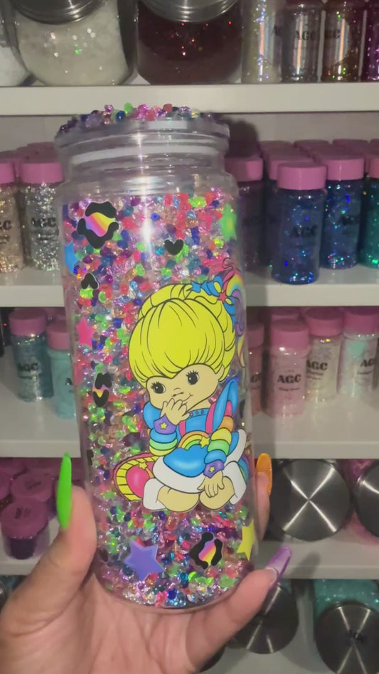 Rainbow Diamond Snow Globe Tumbler with Handle